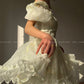 Aconiconi Luxury Off White floral print Puff Sleeve French cottaage bridal Dress- Yurui Chuning