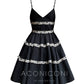 Aconiconi Elegant Black V-Neck Sleeveless Midi Tutu Chic Dress- Rainy Night in Paris