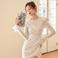 DOLLY Elegant White Crew Neck Long Sleeve Short Sequin Sexy Birthday Dress-LAYLA