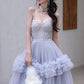 DOLLY Elegant Fog Blue strapless Bandeau High Waist Tutu wedding Dress- vero