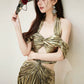 DOLLY Luxury Retro Gold Sleeveless Halter High Waist Long Slit Dress-Goldie