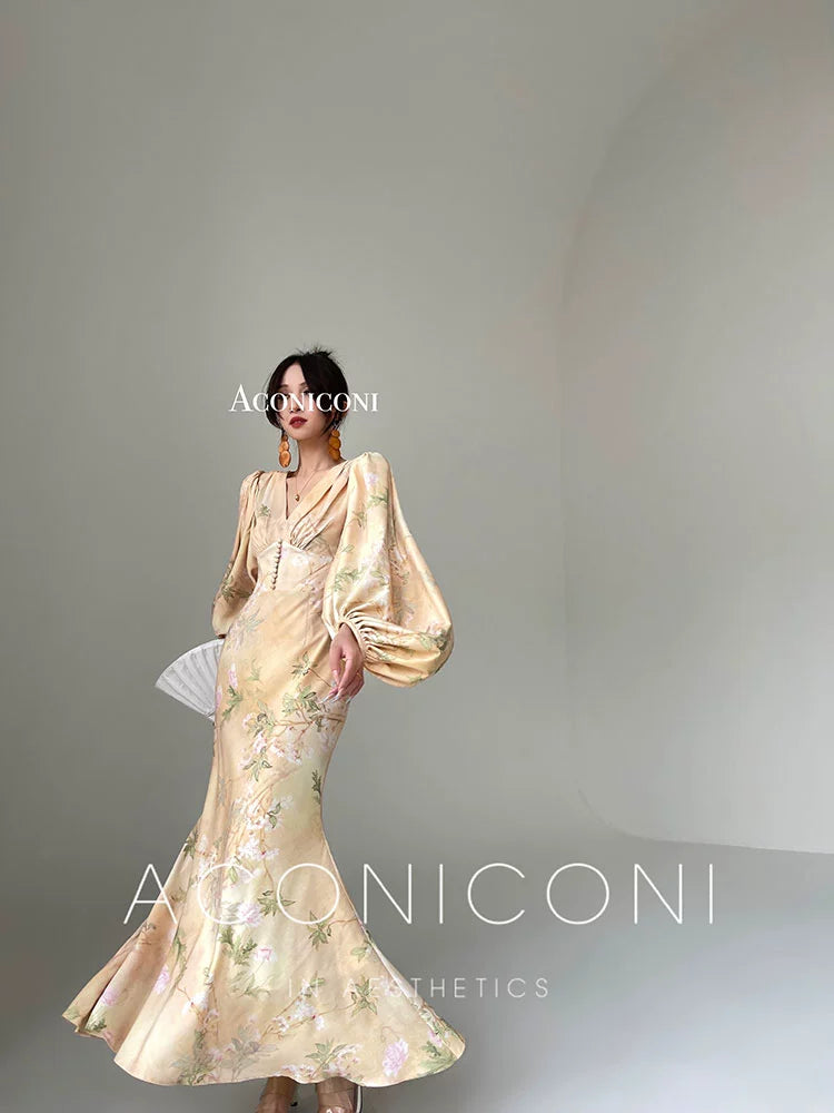 Aconiconi Luxury Retro Fish Tail Dress- Muyun Chunshu