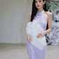 DOLLY Purple Chinese Style Hater Neck Button Sequin Long Wedding Guest Dress-Mama