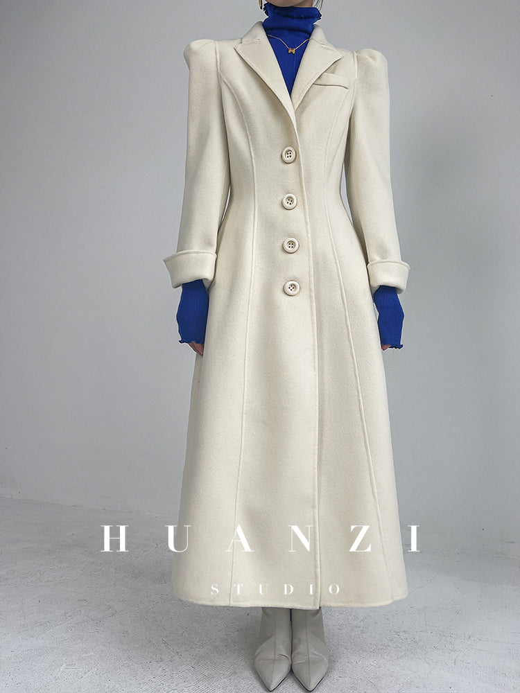 Huanzi French Hepburn style high-end double-sided cashmere wool tweed coat - Siriio