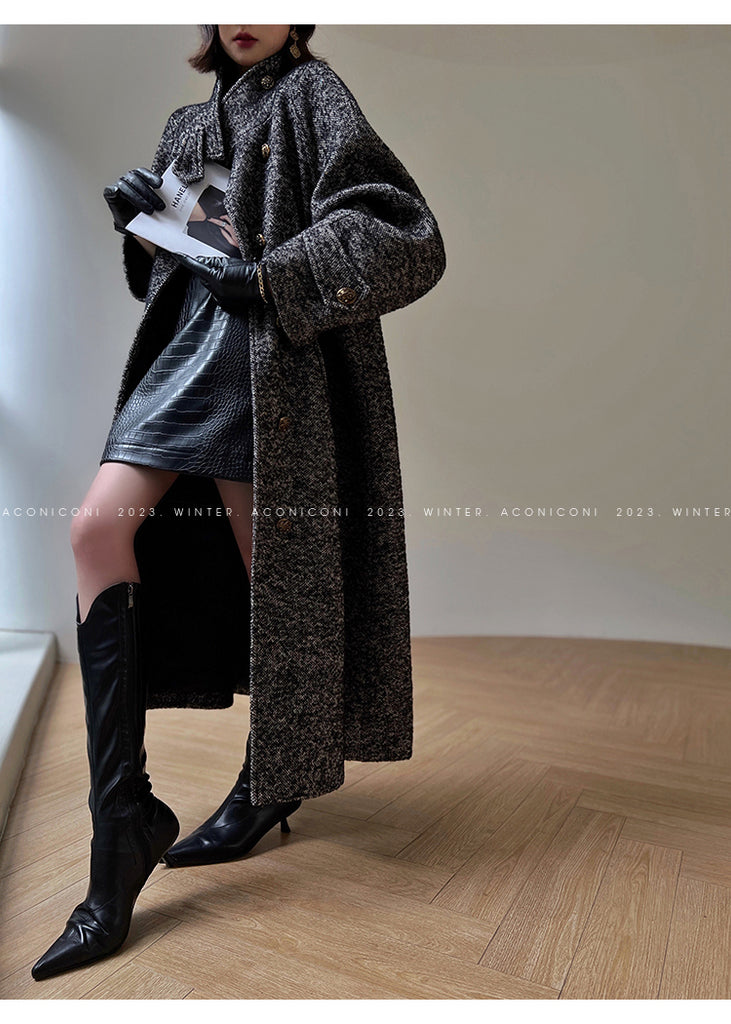 Luxury full Winter Coat Bubble gum Pink Inkstone wool long coat - Lanshan