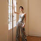 DOLLY Luxury strapless Sequin Top + Long Sequin High Waist Flare Pants suit setpantpa-THEA