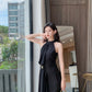 DOLLY Elegant Retro Style Black Sleeveless Halter Neck Long Chiffon Dress