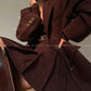 Aconiconi Girl Full wool French long sleeve Blazer pleated skirt - Maillard