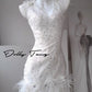 DOLLY Elegant White V-Neck Sleeveless Fluffy Feather Party short Dress-MARCELLA