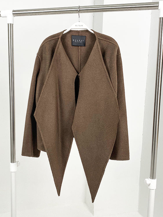 Huanzi wool tweed autumn  winter short cashmere double-sided coat - Talfy