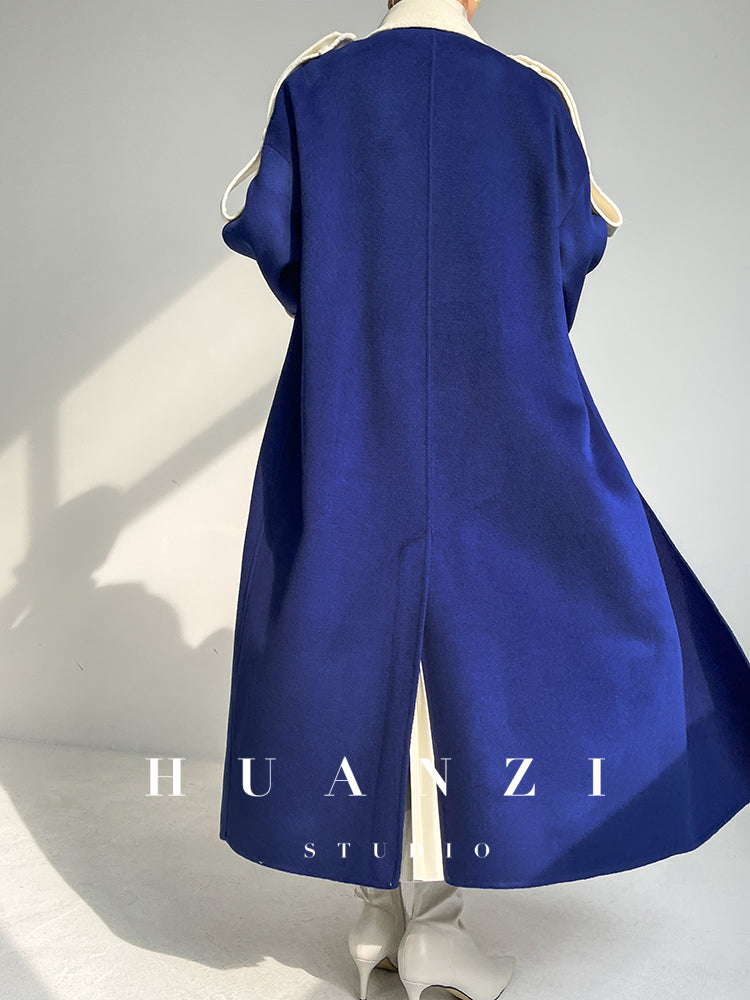 Huanzi high-end blue double-sided cashmere women 's wool coat - Marumi