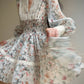 Aconiconi Elegant French Print Retro V-Neck Lace Tea Dress- Night Rose