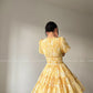 Aconiconi Elegant Yellow V-NeckPuff Sleeve Vacation Dress- Manshan