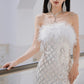 DOLLY High End Sexy Feather Bandeau Slim Fit Hip Hug Dinner Dress-Sliva