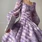 Aconiconi Square Collar Long Sleeve Tea Dress- Amethyst Water