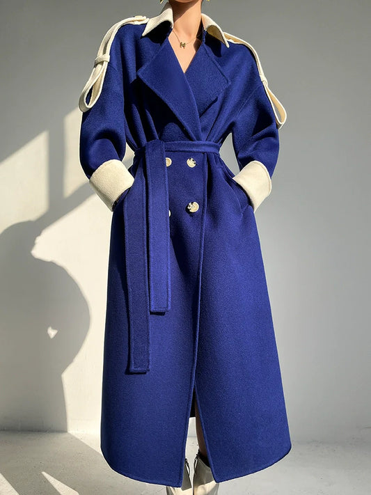 Huanzi high-end blue double-sided cashmere women 's wool coat - Marumi