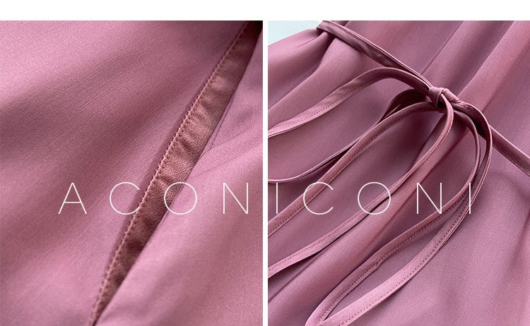 Aconiconi Elegant Grape Gradient V-Neck Puff Sleeve Loose Long Dress- Grape Cotton Cloud