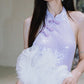 DOLLY Purple Chinese Style Hater Neck Button Sequin Long Wedding Guest Dress-Mama