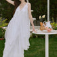 DOLLY Luxury White V-Neck Sleeveless Loose Ruffle Wedding Dress-Yola