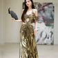 DOLLY Luxury Retro Gold Sleeveless Halter High Waist Long Slit Dress-Goldie