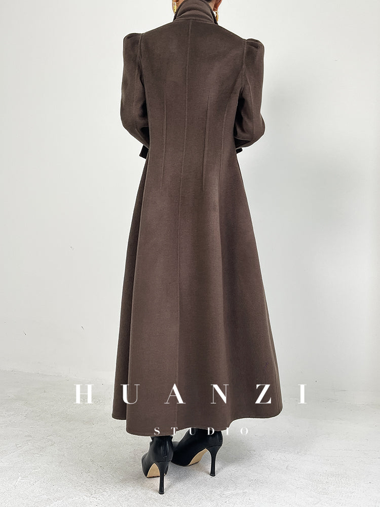 Huanzi French Hepburn style high-end double-sided cashmere wool tweed coat - Siriio