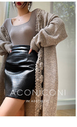 Aconiconi Elegant High Waist Short PU Leather Chic Skirt-Holiday Love Poems