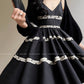 Aconiconi Elegant Black V-Neck Sleeveless Midi Tutu Chic Dress- Rainy Night in Paris