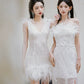 DOLLY Luxury White Fluffy Feather transparent Sequin Birthday bridal Dress-SONIA