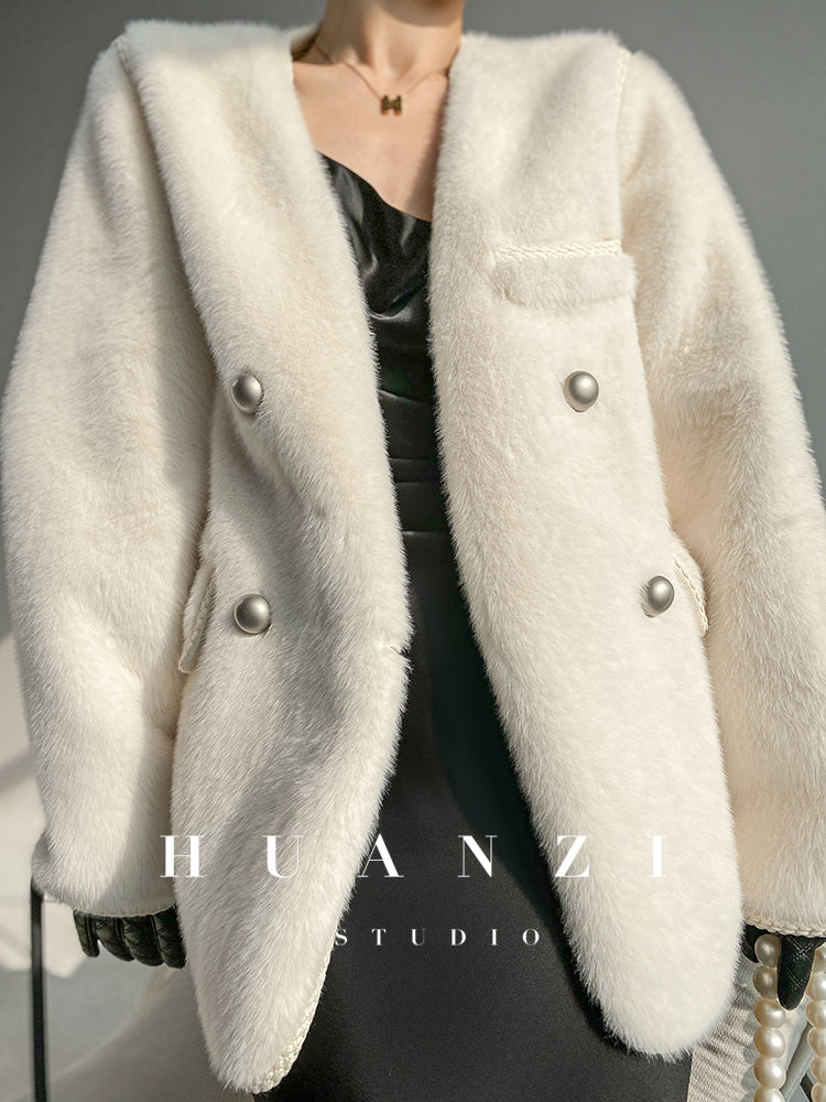 Huanzi green imitation fur autumn winter coat - Miiw