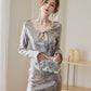 DOLLY High End Sliver Low Cut V-Neck Long Sleeve Short Sequin Birthday Dress-PIPPA