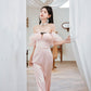 DOLLY Elegant Pastel pink Ruffle Sleeves Long Party Dress- Mina