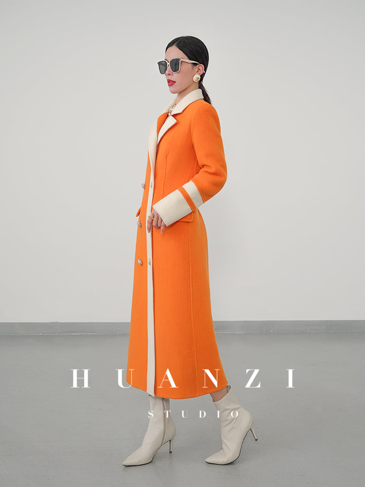 Huanzi custom high-grade orange double-sided cashmere wool autumn winter coat - Cirre