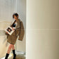 Aconiconi| Caramel wool jacket loose cropped tweed coat suit and skirt hip- Cocoa