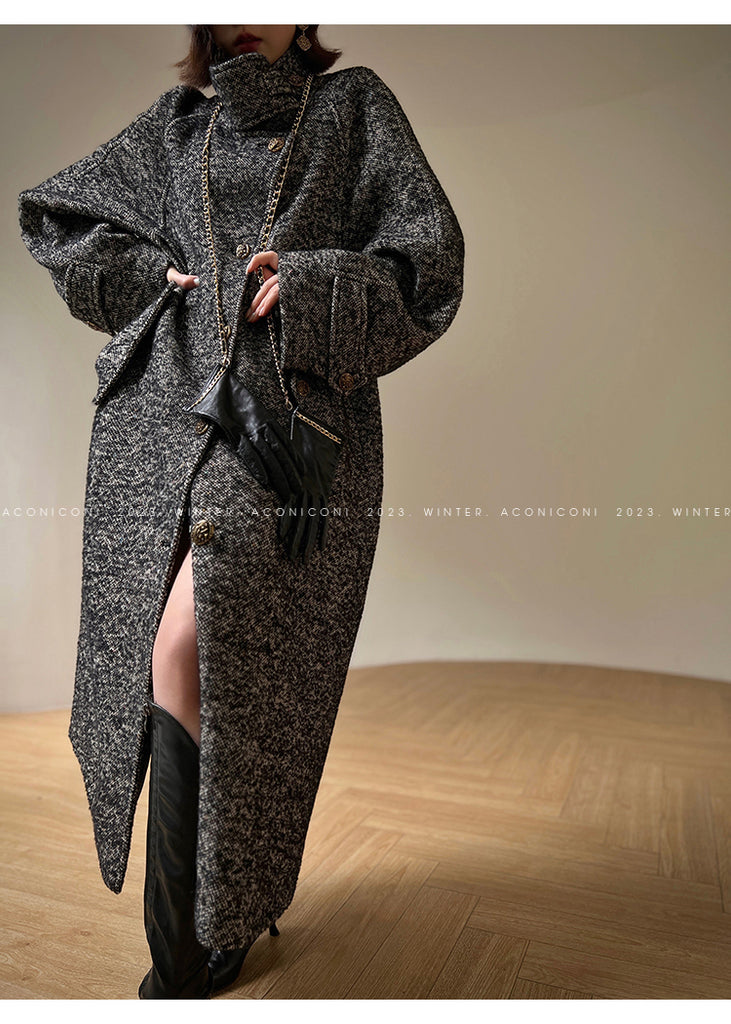 Luxury full Winter Coat Bubble gum Pink Inkstone wool long coat - Lanshan