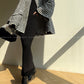 Aconiconi Elegant Black And White Stripe Long Sleeve Long Wool Coat- Quiet Night Flowing Light