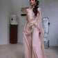 DOLLY Luxury Pink Greek Style Deep V-Neck Sleeveless draped Long Prom Dress-Ulaia