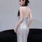 DOLLY Luxury Sliver Sleeveless Beaded Glitter Long Dress-SIDNEY