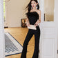 DOLLY High End Black Sleeveless Feather Tube Top Long Flared Pant Jumpsuit- Poel