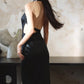 DOLLY  Elegant Black Sleeveless Halter Neck Midi Slit Party Dress-Neya.