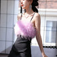 DOLLY Elegant Black Fluffy Feather backless Long Date Dress-JAS