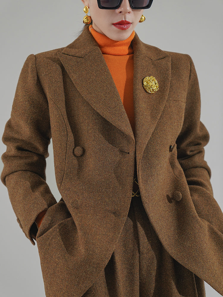 Huanzi  worsted wool high-end vintage British women's autumn winter blazer - Tiwe