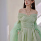 DOLLY High End Green ombre Off Shoulder Puff Sleeves Pleated Tutu Dress- Tulip