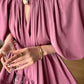 Aconiconi Elegant Grape Gradient V-Neck Puff Sleeve Loose Long Dress- Grape Cotton Cloud