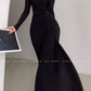 Aconiconi Elegant ruched waist Gradient/Black Stretch Long Chic Dress- Clouds