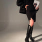 Black night wool two-piece coat jacket skirt - Utopia moonlit