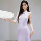 DOLLY Purple Chinese Style Hater Neck Button Sequin Long Wedding Guest Dress-Mama