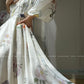 Aconiconi French Floral Print Puff Sleeve Wedding Guest Dress- Lily of the Valley Whisper