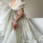 Aconiconi Luxury Off White floral print Puff Sleeve French cottaage bridal Dress- Yurui Chuning