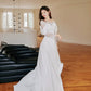 DOLLY Elegant White French Style Lace Satin Long Sleeve Wedding Dress-MEGARA