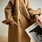 Aconiconi Elegant Brown Suit Collar Double Breasted Long Sleeve Long Coat- Ximu Lover